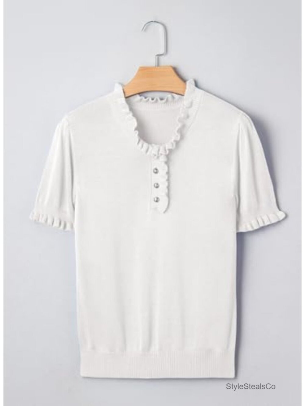 Short Sleeve Ruffle Sweater Pullover Top - Picture 5 of 6